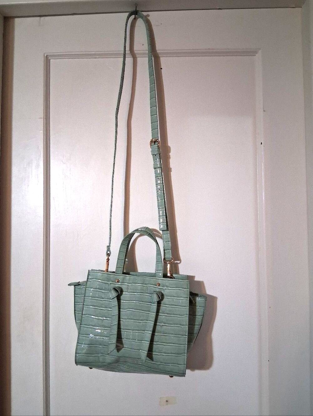Cato Sage Green Croc Embossed Mini Satchel Crossbody Bag Top Handle Purse - Picture 4 of 12